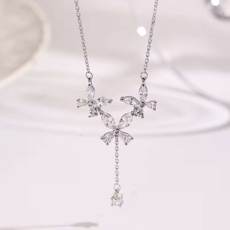 3.00Ct Marquise Cut Lab Created Diamond Flower Necklace In 14K White Gold Plated