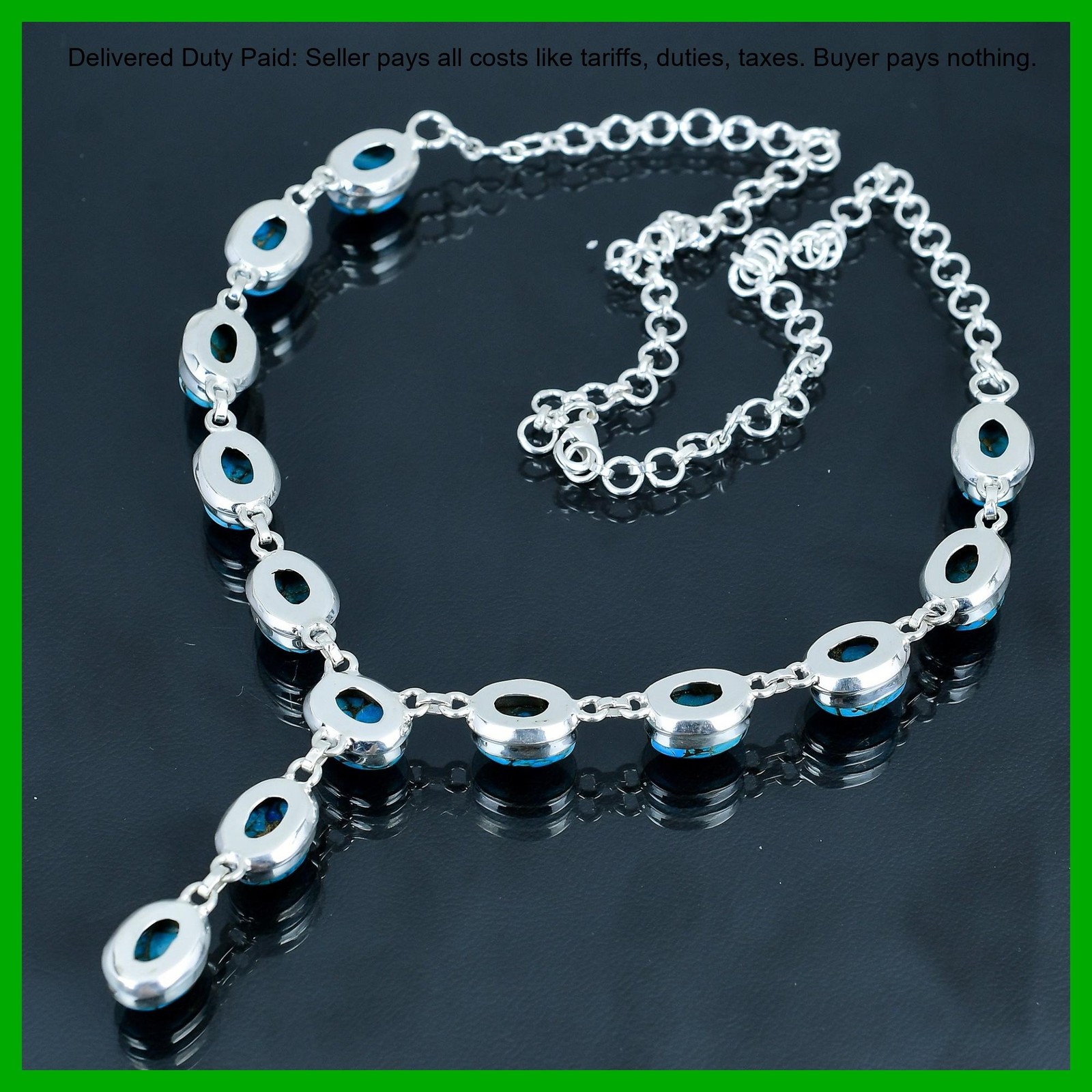 Sterling Silver Copper Blue Turquoise Gemstone Wedding Chain December Necklace