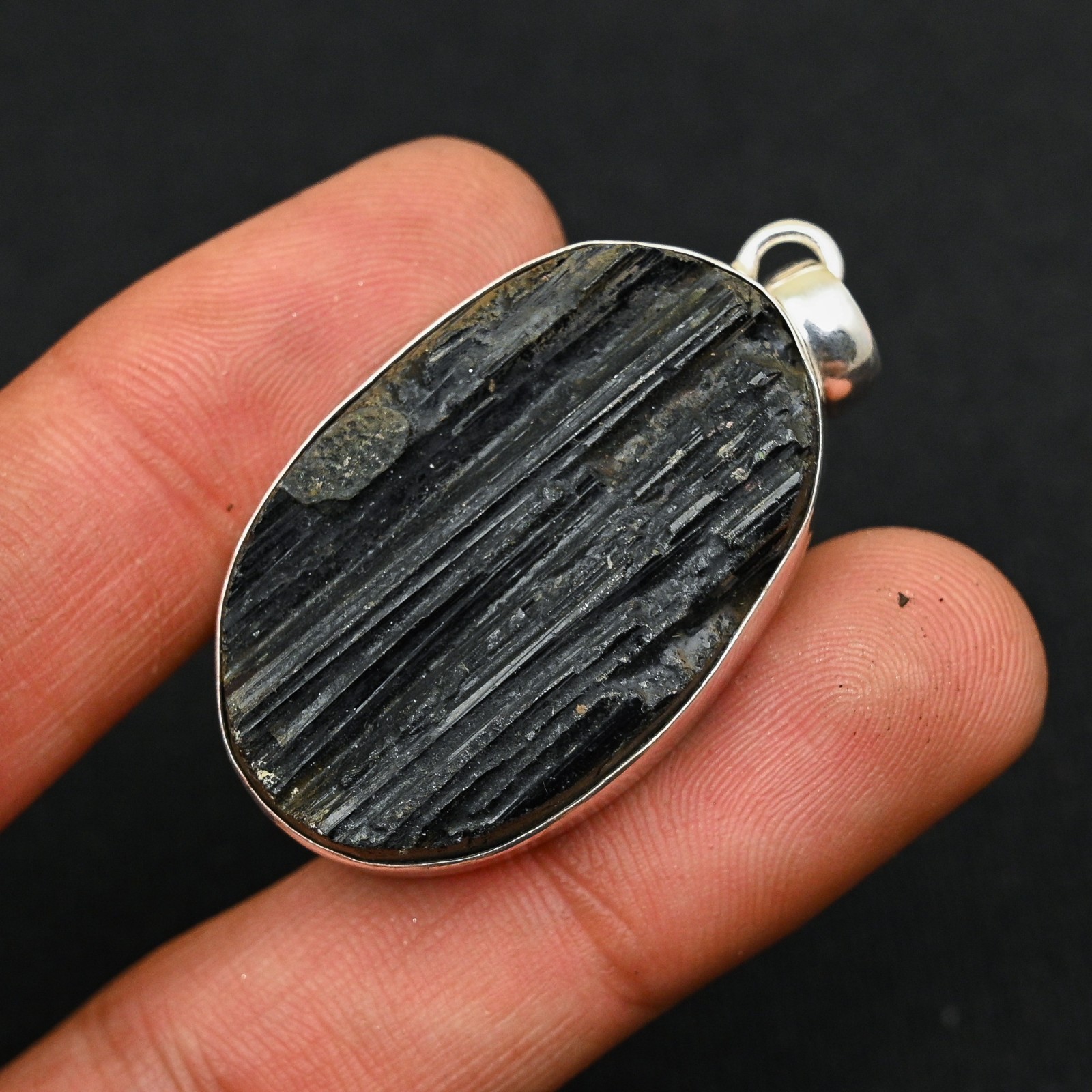 Black Tourmaline Gemstone 925 Sterling Silver Handmade Pendant Jewelry Gift For