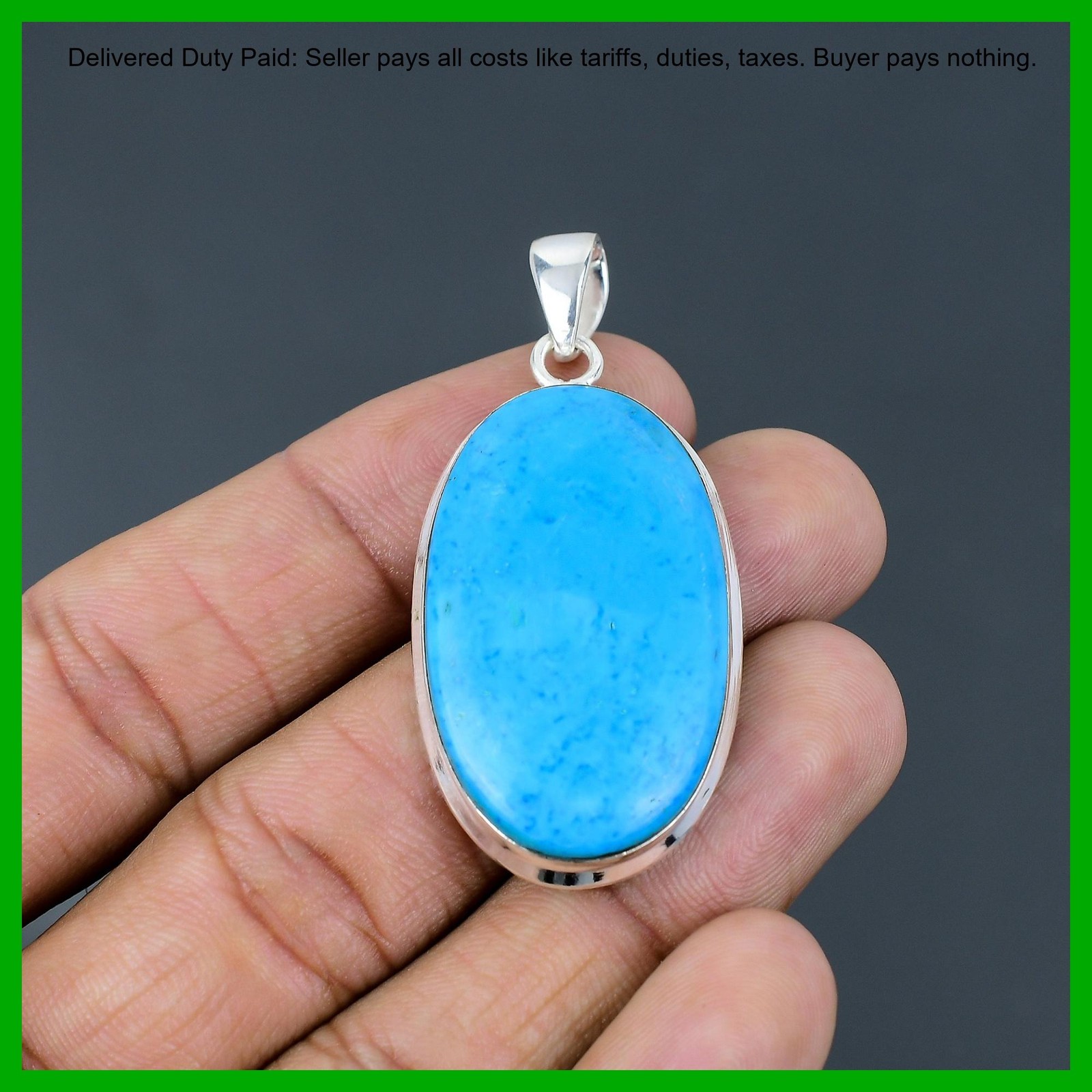 925 Silver Oval Arizona Turquoise Stone Bezel Art Deco Ethnic Wife New Pendant
