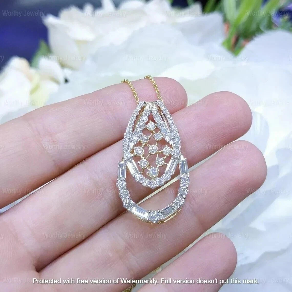 2.00Ct Round Cut VVS1/D Diamond Cluster Women’s Pendant 14K Yellow Gold Finish