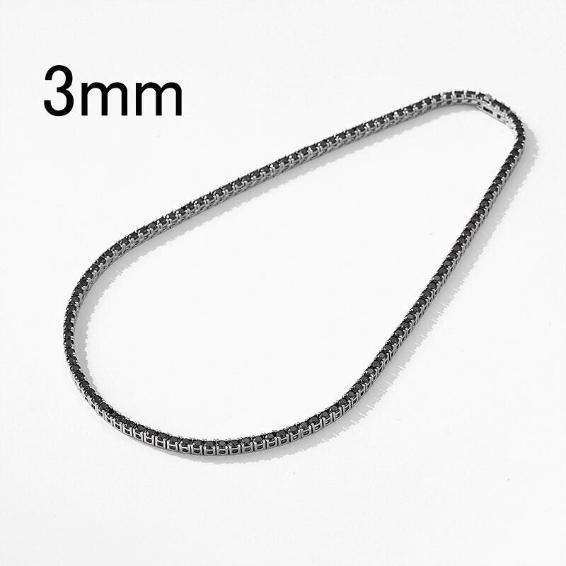 3-6.5mm Black Moissanite Tennis Chain Necklace Solid 925 Silver Unisex Pass Test