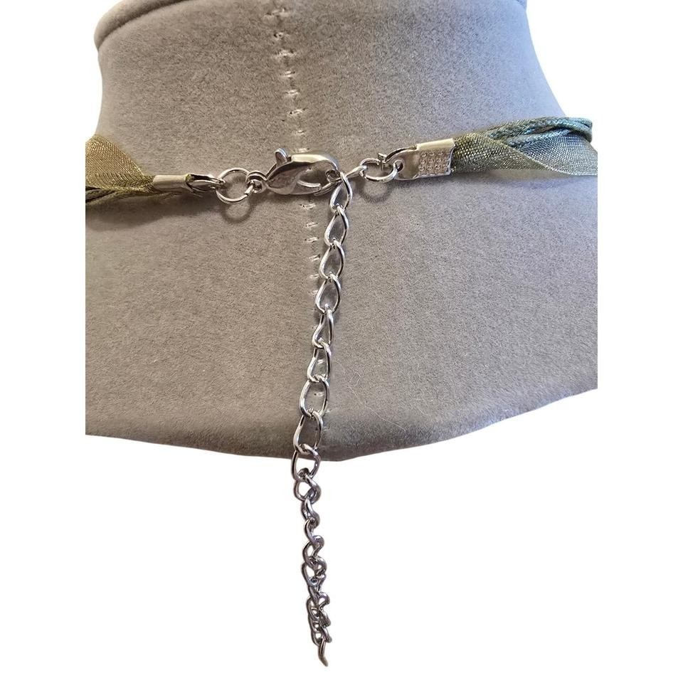 Crown Pendant Necklace Yellow Silver Ribbon Cord Rhinestone Crown