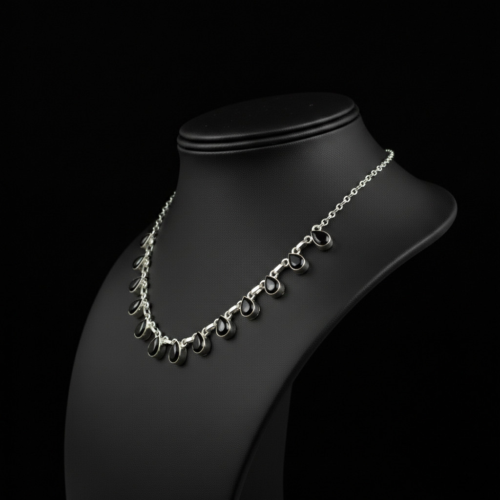 Black Onyx Gemstone 925 Sterling Silver Handmade Gift Necklace 18″