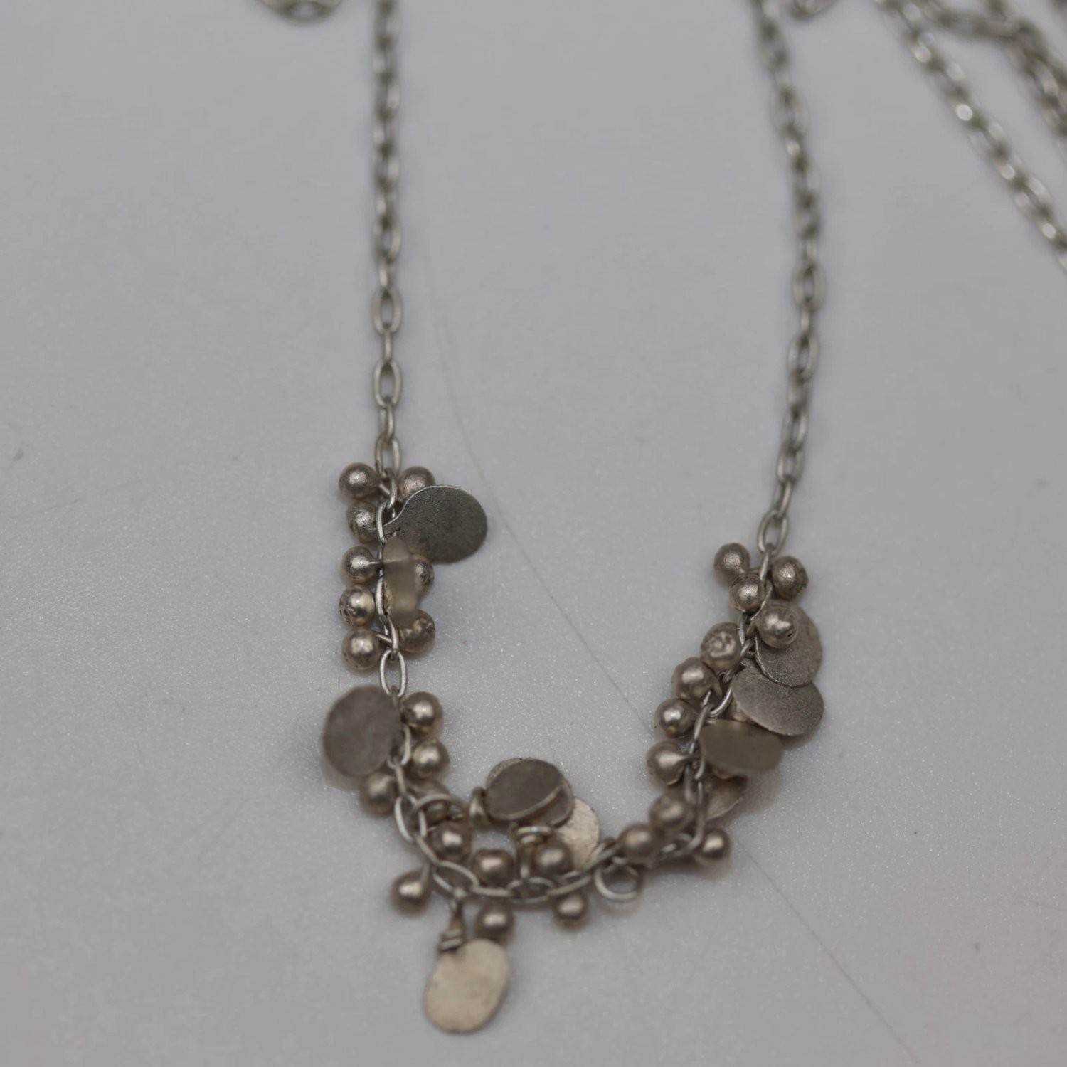 Sterling Silver 925 Dangle Disc Bead Necklace 16 Inch Boho Jewelry 3.29g