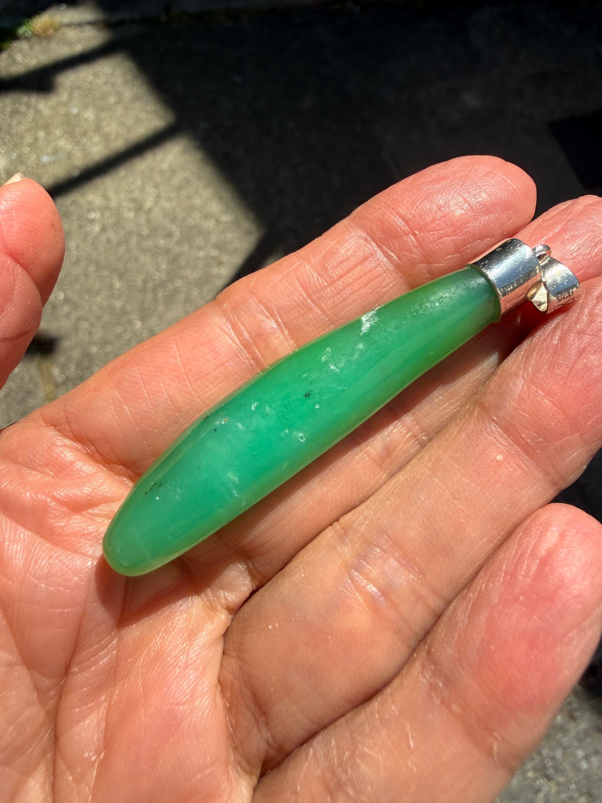 Chrysoprase Crystal Point Polished Pendant Healing Silver 925 Healing Natural Lg