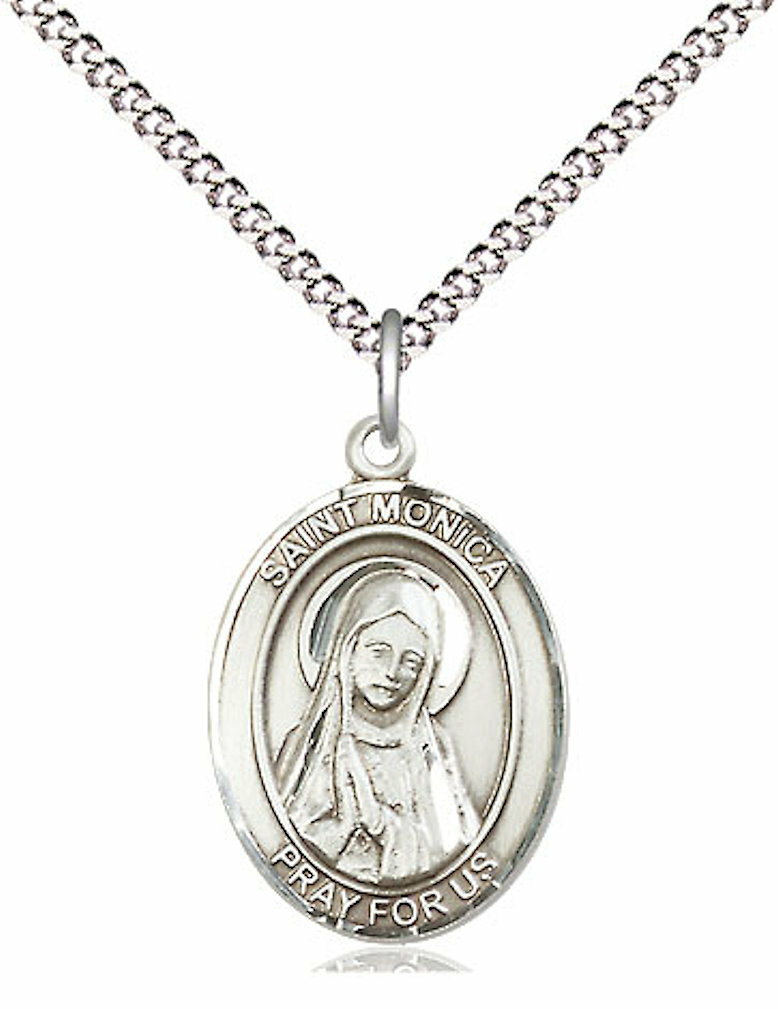 St. Monica Medal 3/4″ Fine Pewter, 18″ Rhodium Plate Clasp Chain