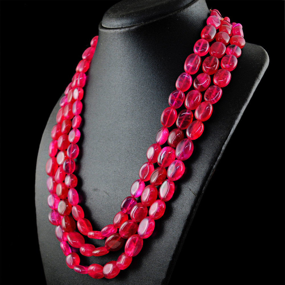815.50 Cts Earth Mined ENHANCED Ruby Oval Shape Beads Handmade Necklace (DG)