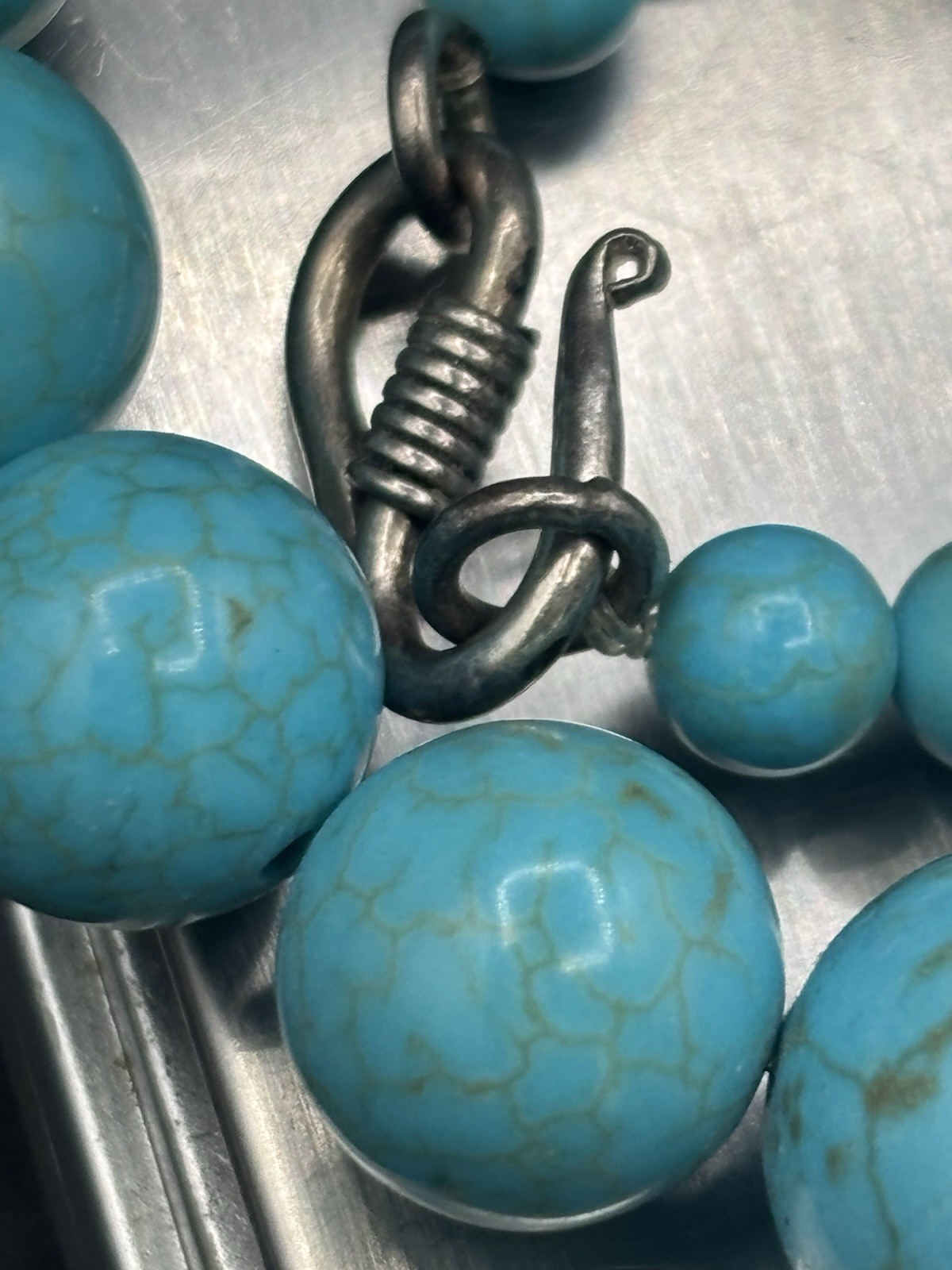 Sterling Silver Turquoise Graduate Beaded Necklace 113 Grams