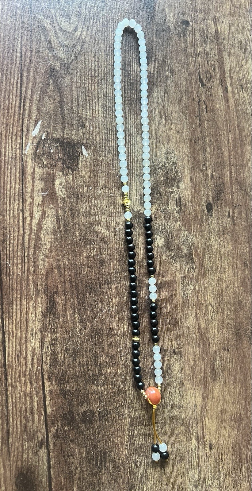 22″ Nephrite Jade+Wood+Agate 6mm Bead Necklace B608