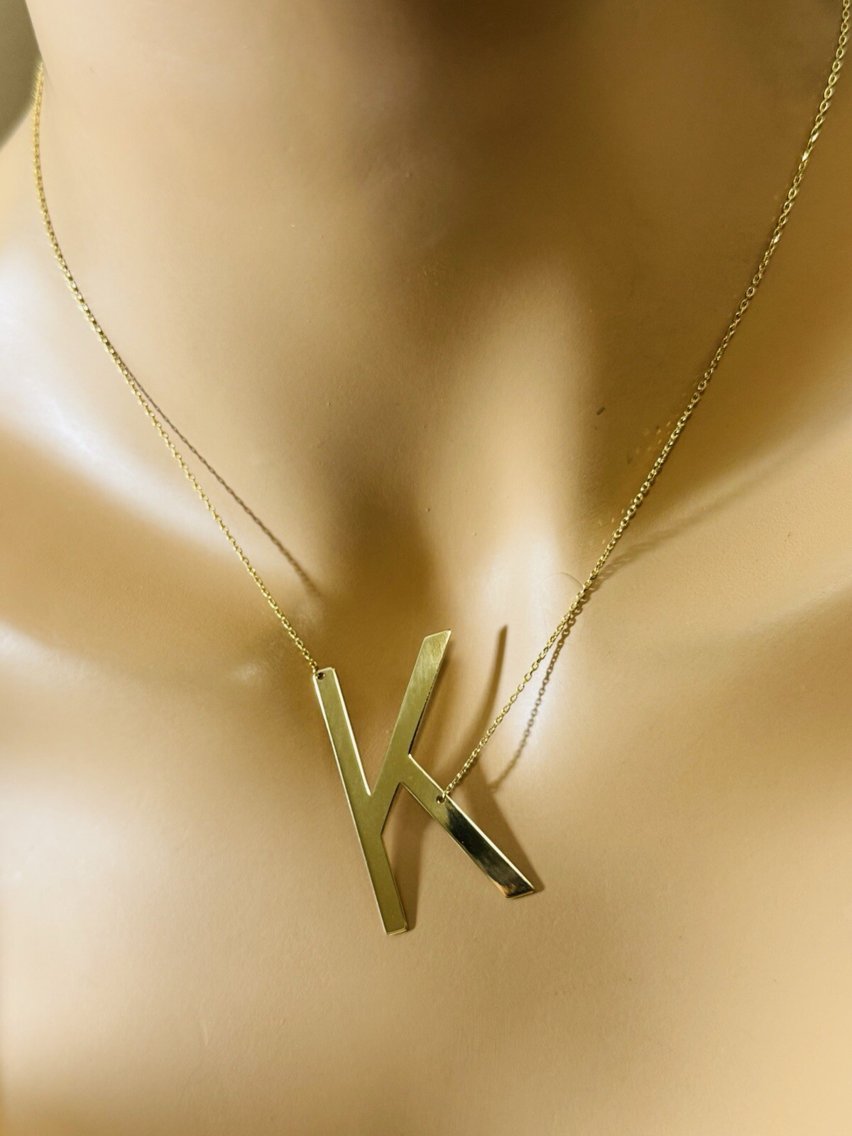 18K 750 18C Gold Letter K initial Necklace 16.5/17.5” Long 1mm 4.1g