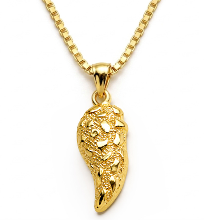 Italian 1/200 14k Yellow Gold Oro Overlay Nugget Pendant Cornocello Horn Colgant