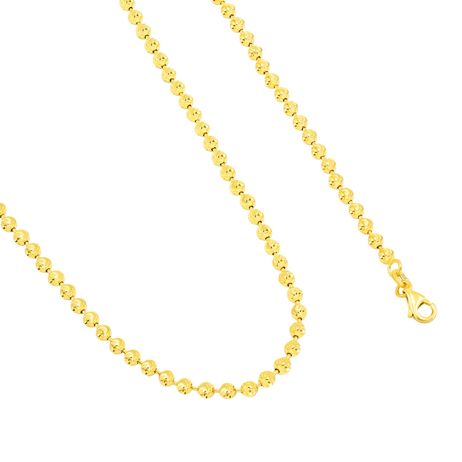 10K Yellow Gold Solid 2mm-4mm Moon Diamond Cut Ball Bead Chain Necklace 16″- 30″
