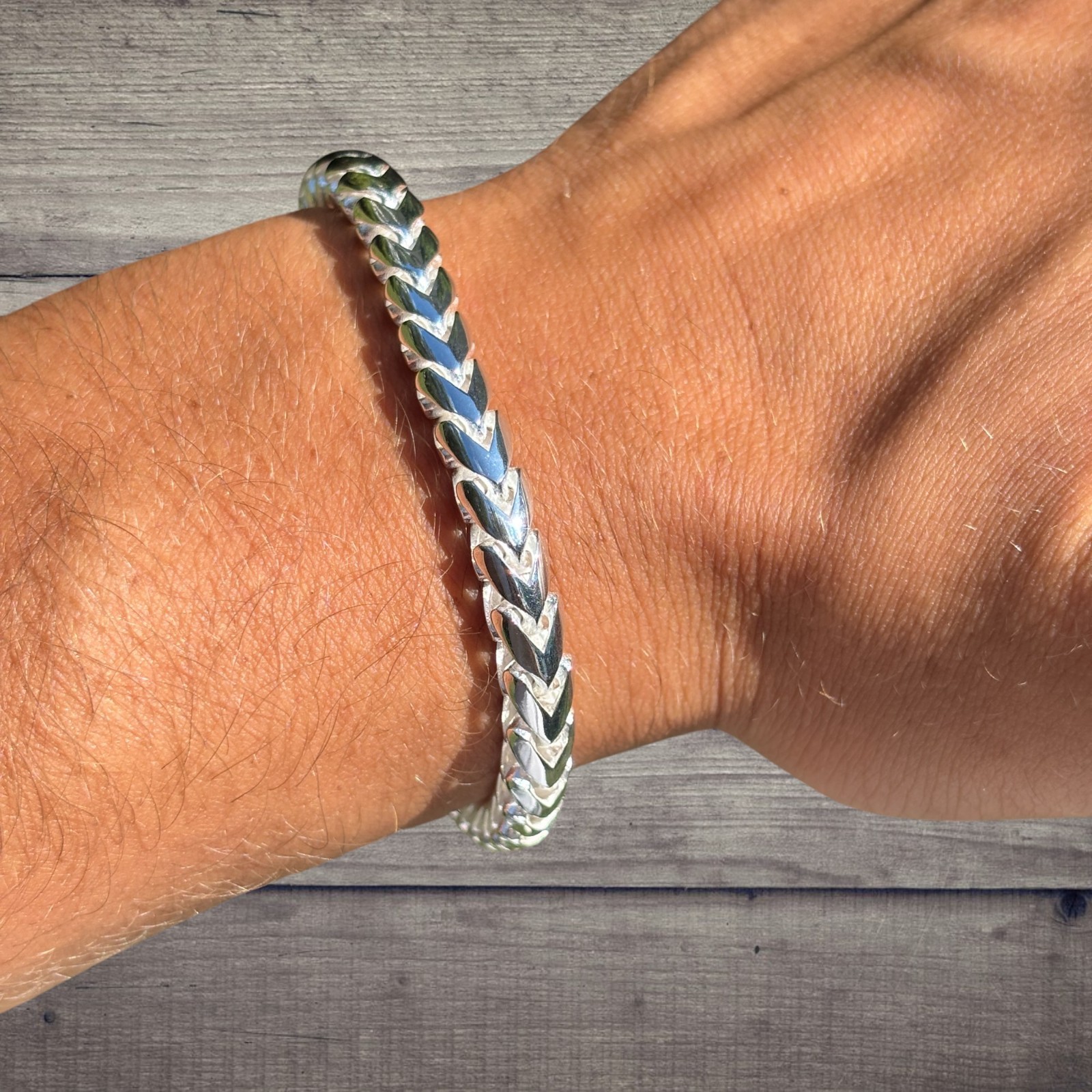 6mm Rounded Franco Link Bracelet – Real Solid 925 Sterling Silver MADE IN ITALY