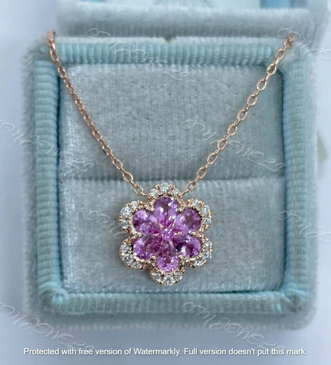 1.50Ct Pear Cut Lab Created Sapphire Flower Pendant 14K Rose Gold Silver Plated