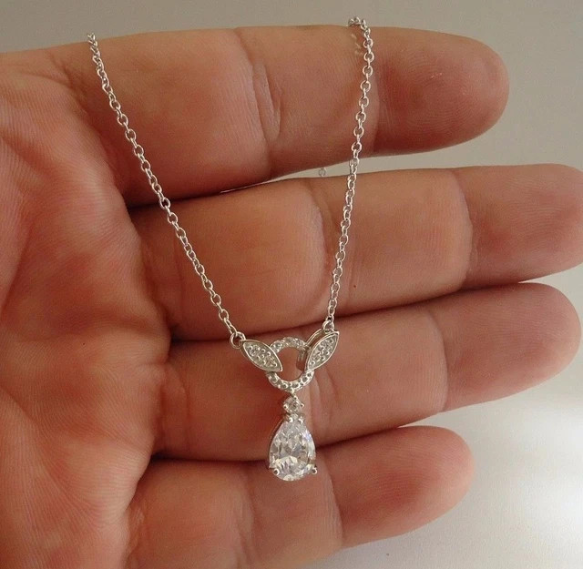 Women’s TearDrop Pendant 2CT Pear Cut Lab Created Diamond 14K White Gold Plated