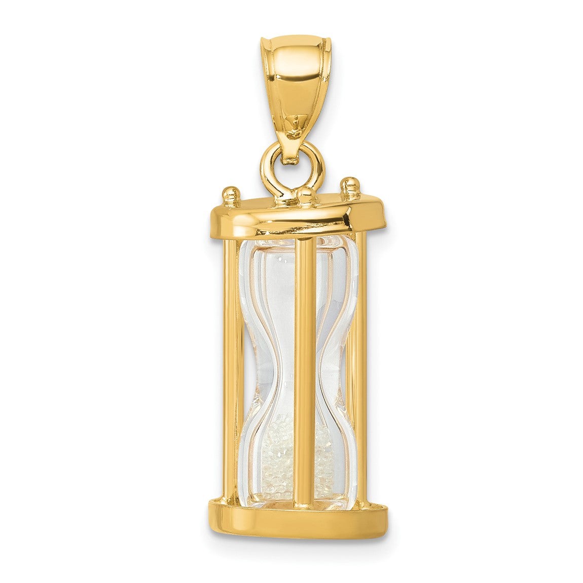 14k Yellow Gold Polished 3-D Plastic Hourglass w/Beads Pendant