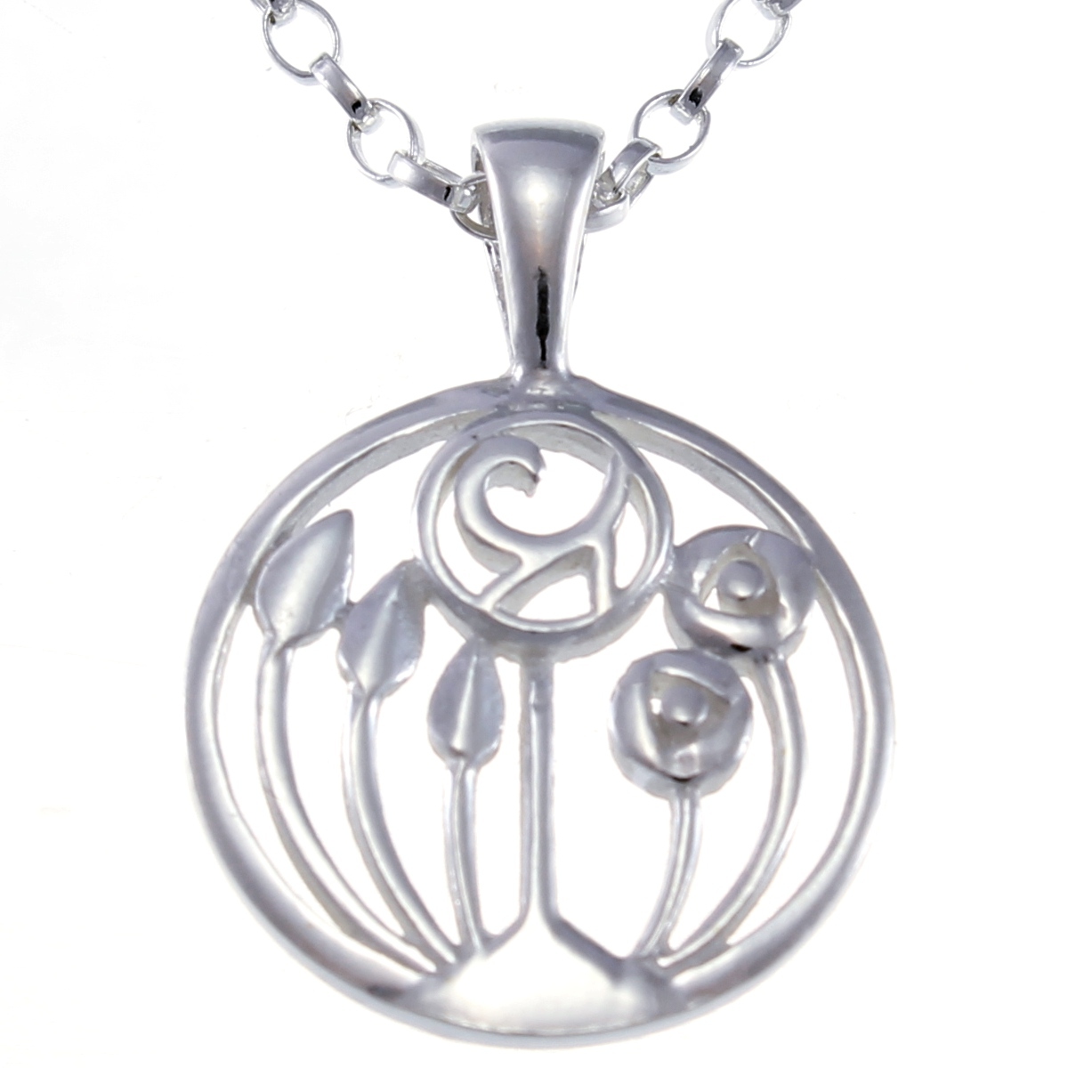 Sterling Silver Charles Rennie Mackintosh Pendant Necklace with 18″ Silver Chain