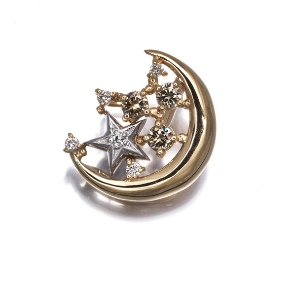 Diamond 0.20ct Moon Star Pendant 18K 750 Yellow Gold/900 Platinum