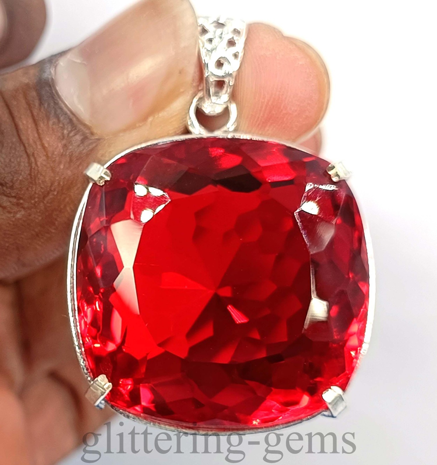 134.00 Ct Cushion Shape Natural Red Ruby IGL 925 Silver Pendant Free Chain 5DDP