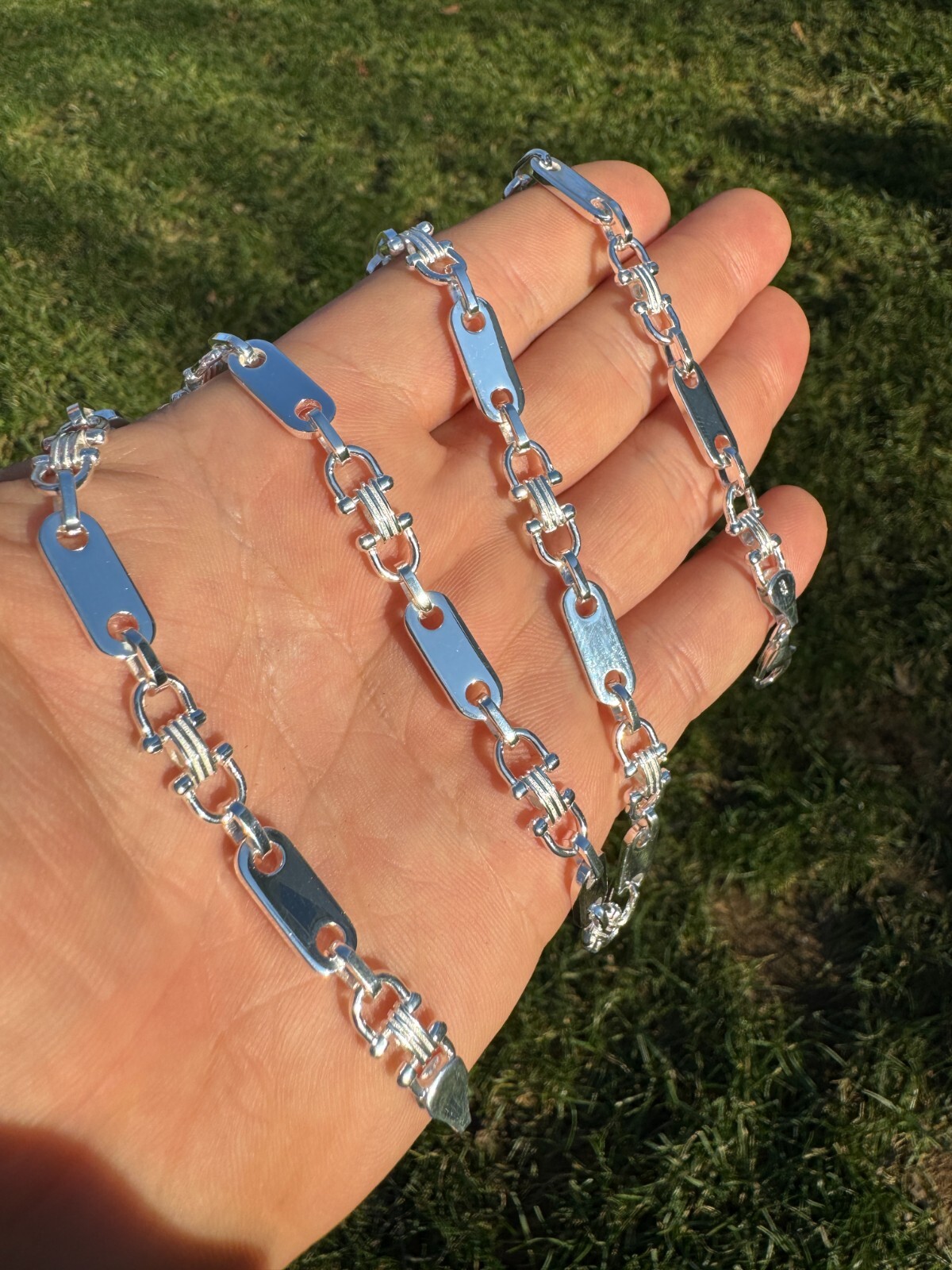 Real 925 Sterling Silver Custom Ferragamo Link Chain Necklace 7.5mm 18-30″ ITALY