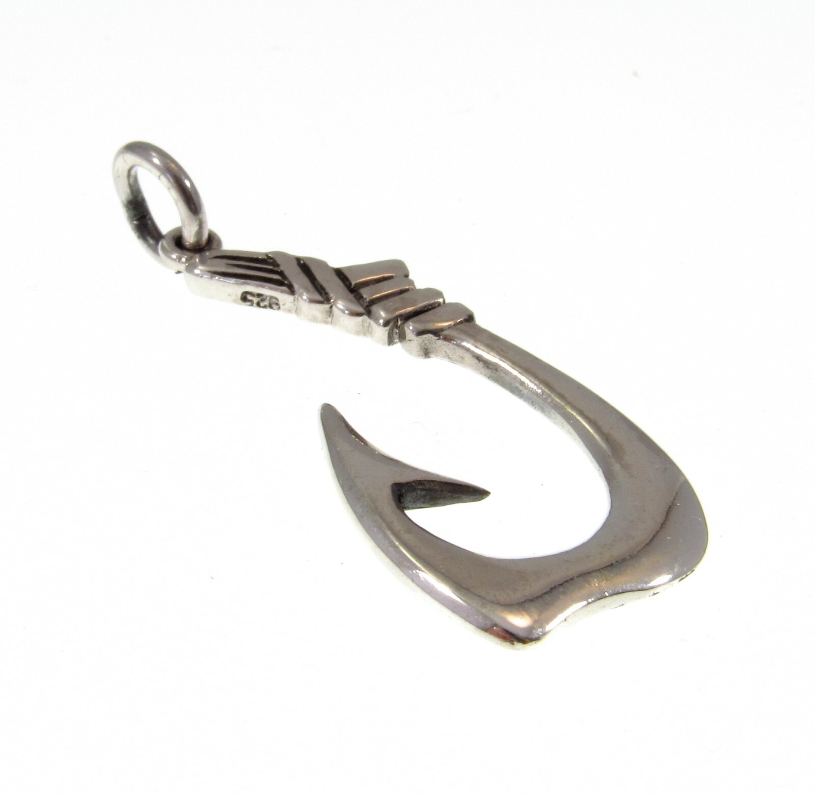 Handcrafted Solid 925 Sterling Silver 3D Nautical Barbed FISH J HOOK Pendant