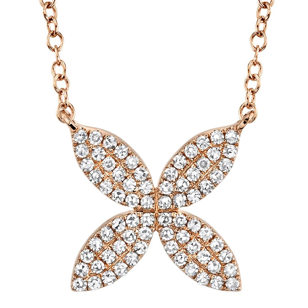 Diamond Floral Necklace 14K Yellow Gold Womens Pendant Charm Handmade Fine Gifts