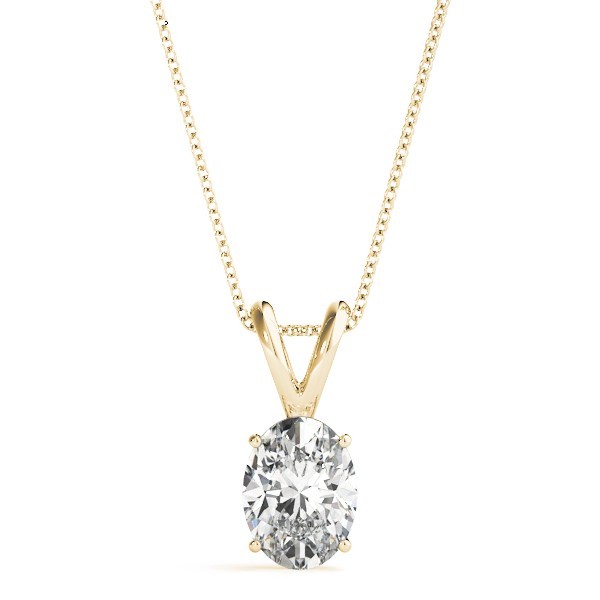 1 Ct FVS2 Oval Lab Created Grown Diamond Pendant Necklace Solid 14K Yellow Gold