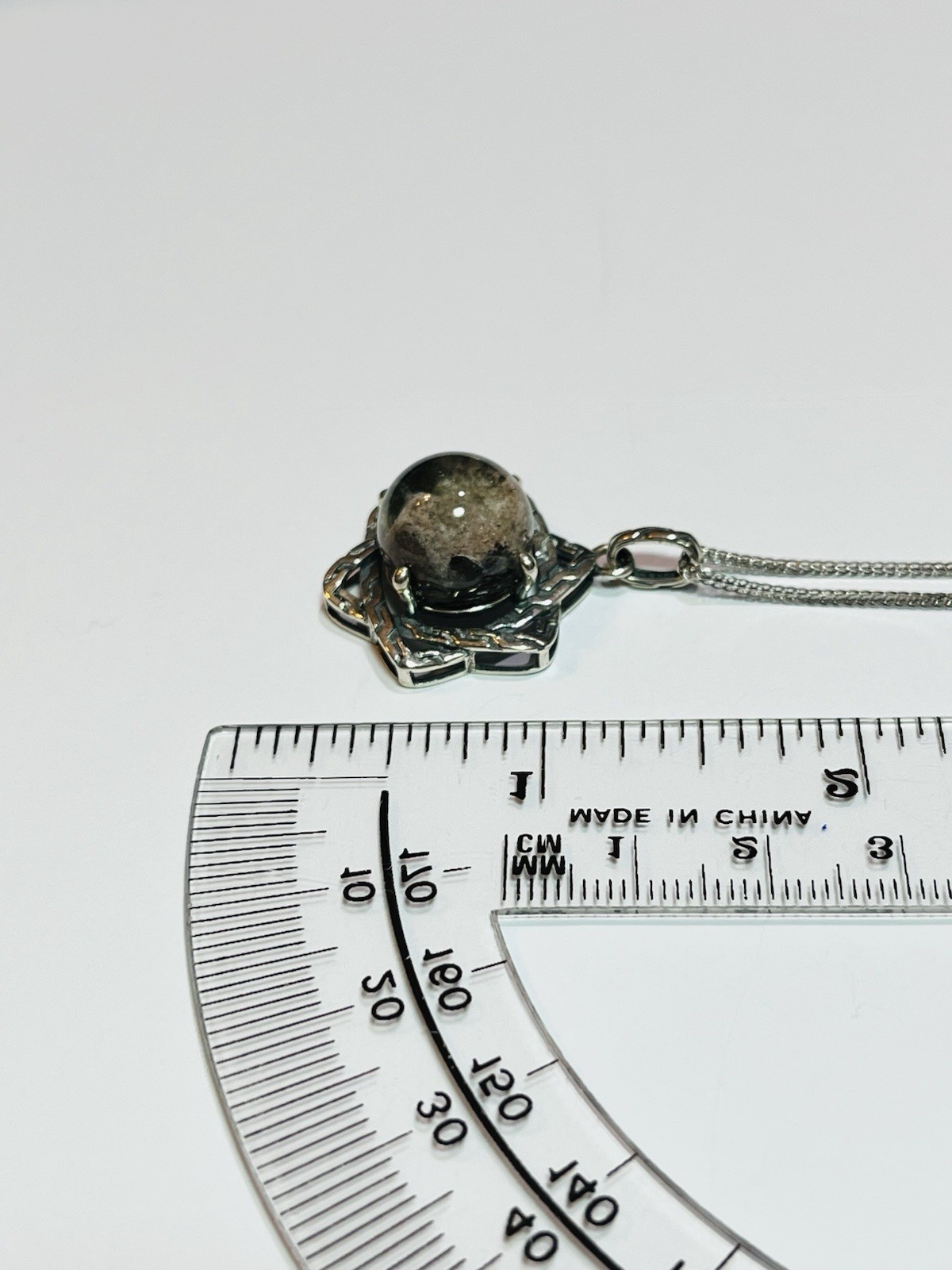 925 Sterling Silver Stunning Natural Garden Quartz 6 Point Star Pendant Necklace