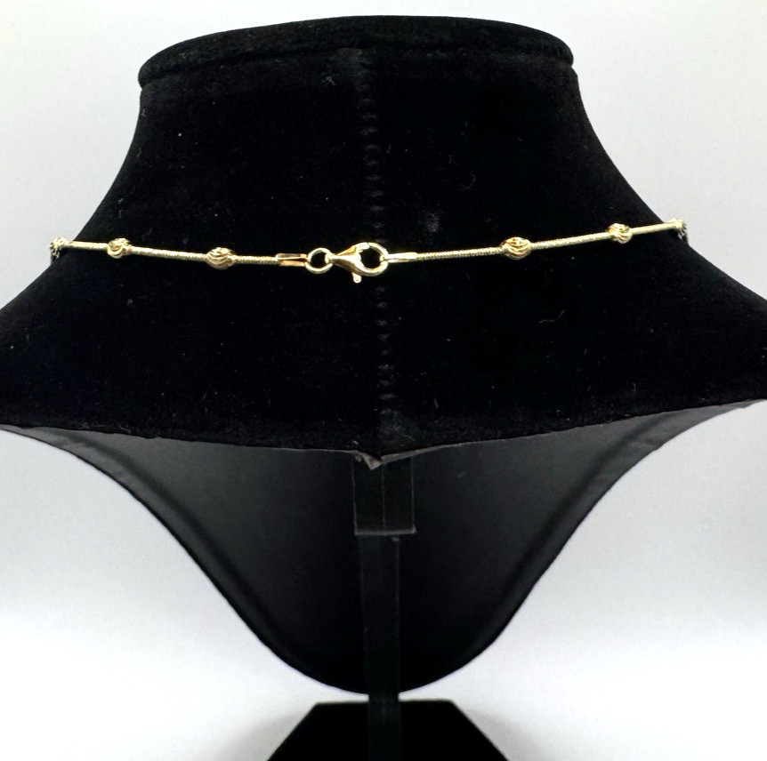 Italian 14K Gold Over Sterling Silver Moon Cut Oval Bead Station Necklace 20 In