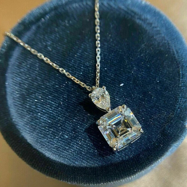 3Ct Moissanite Solitaire Pendant 14K White Gold Finish Free Chain