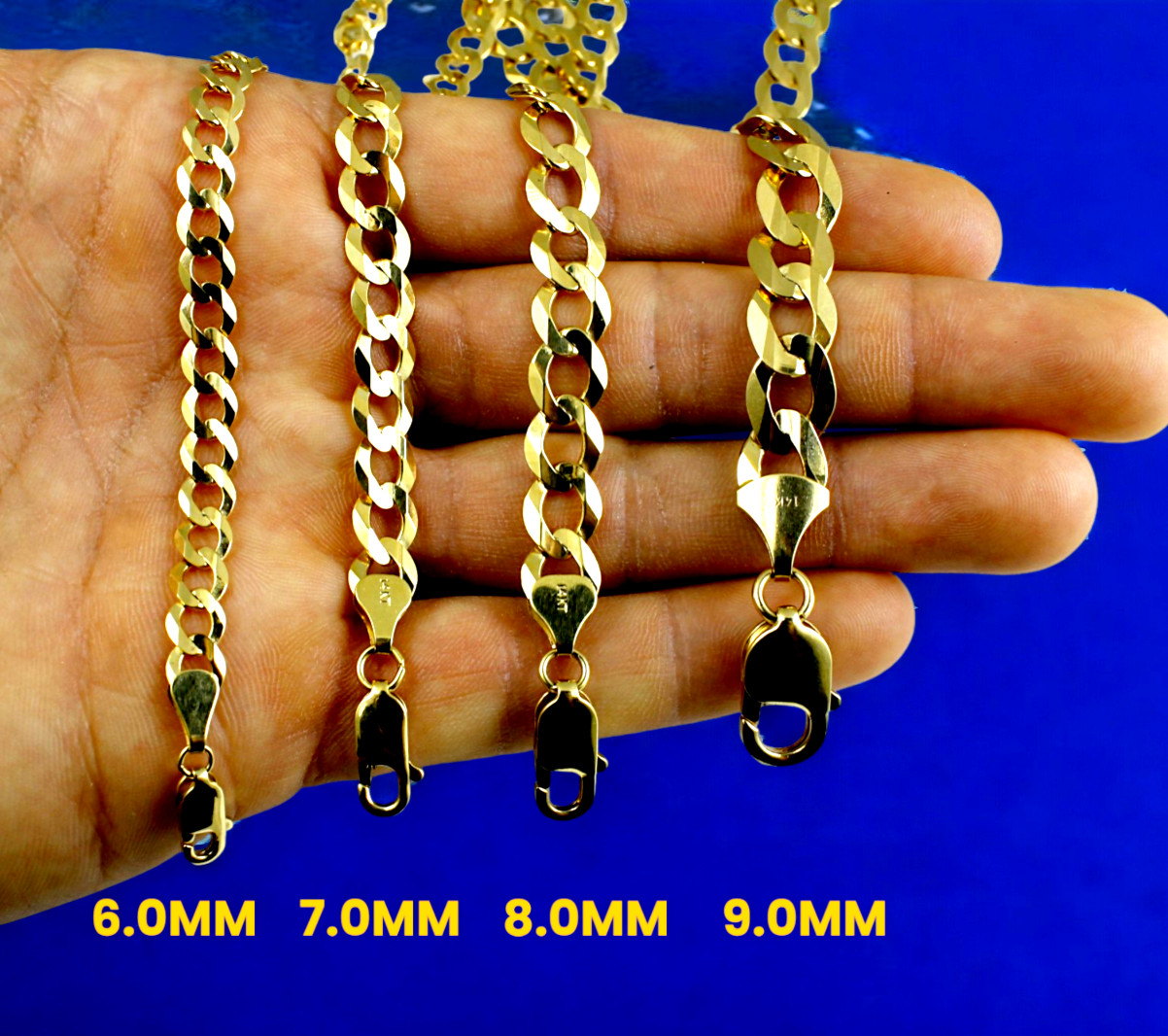 14K Yellow Gold SOLID Curb Cuban Chain Necklace Bracelet Real 1.5mm-14mm 7″-30″
