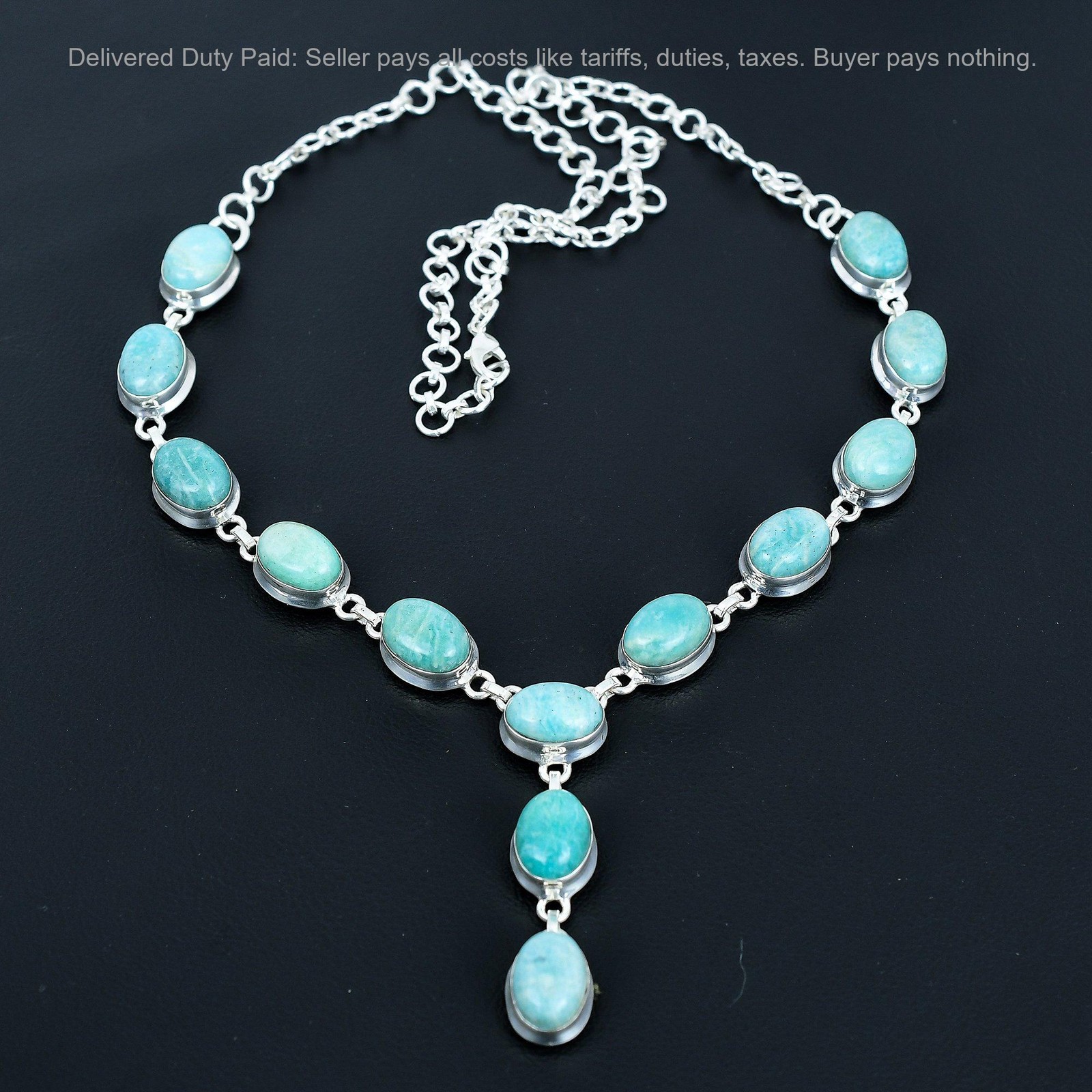 Amazonite Gemstone Unique Chain Handmade Wedding Necklace 925 Sterling Silver