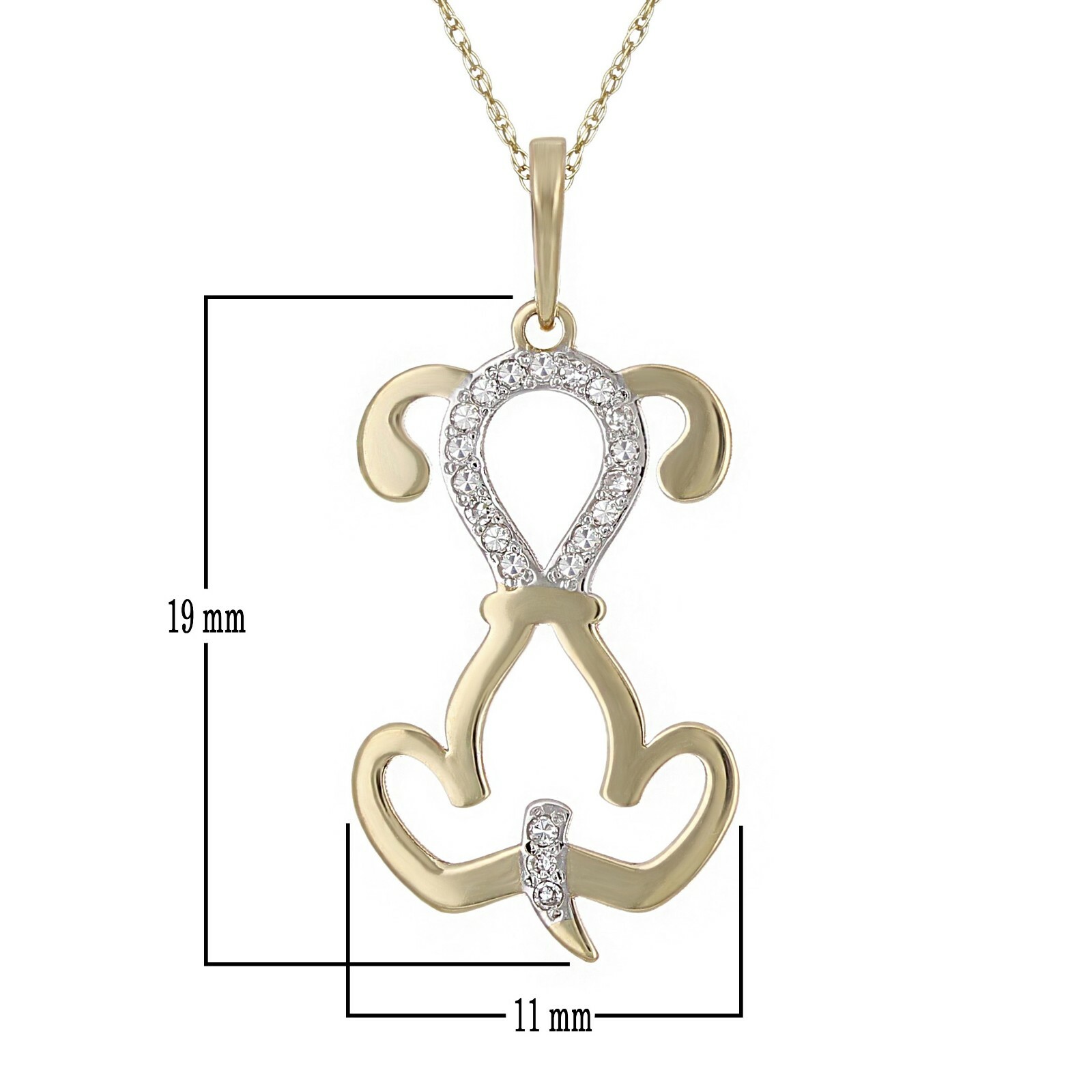 10k Yellow Gold Diamond Studded Dog Pendant Necklace 18″