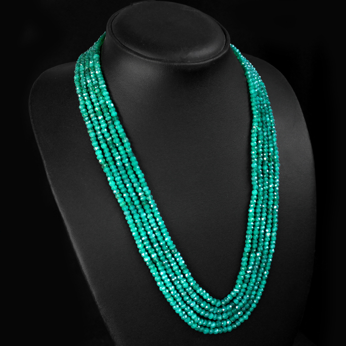 BEST STRIKING EVER 277.00 CTS NATURAL FACETED 5 LINE EMERALD BEAD NECKLACE (RS)