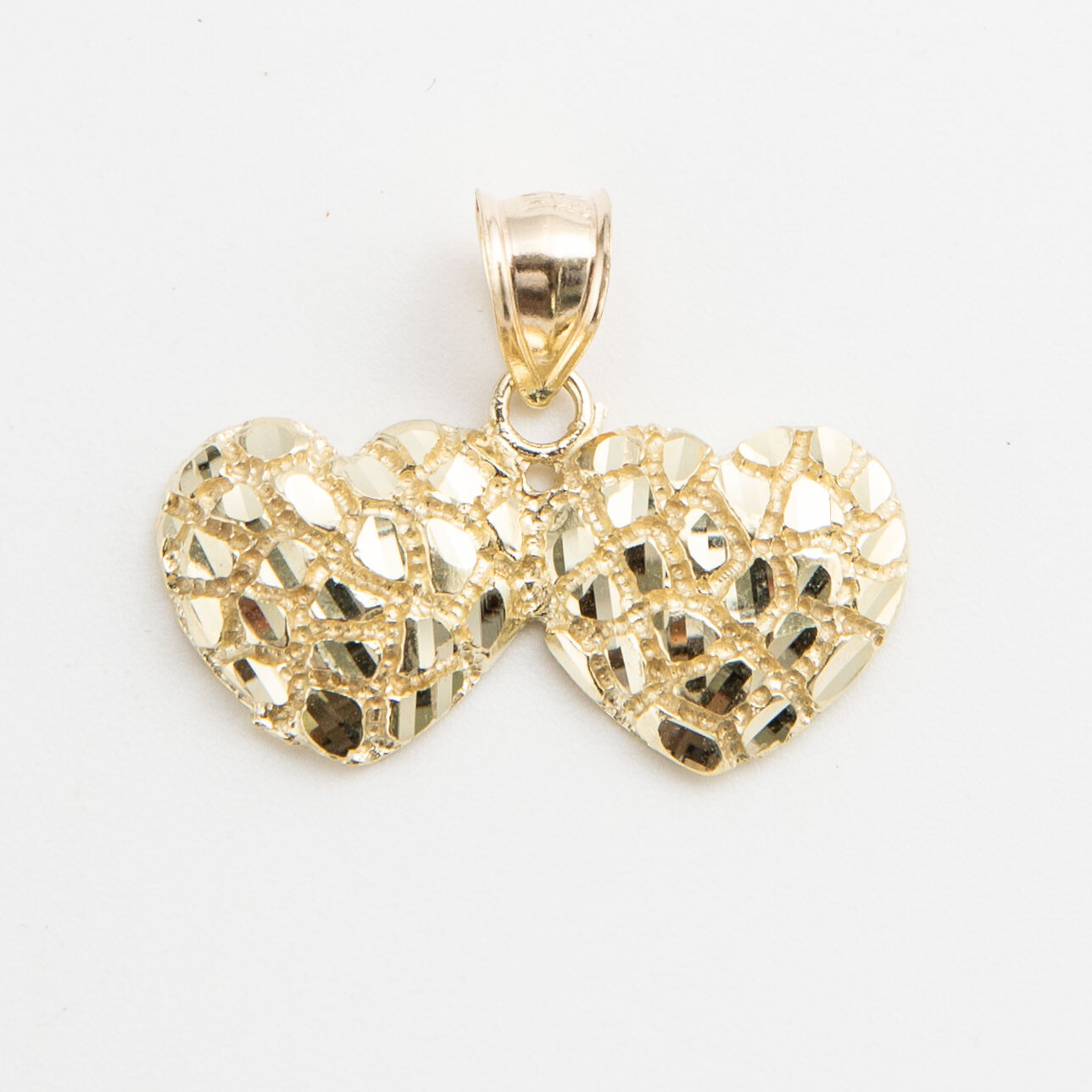 Solid 10K Gold Diamond-Cut Hearts Nugget Pendant Yellow Gold All Sizes