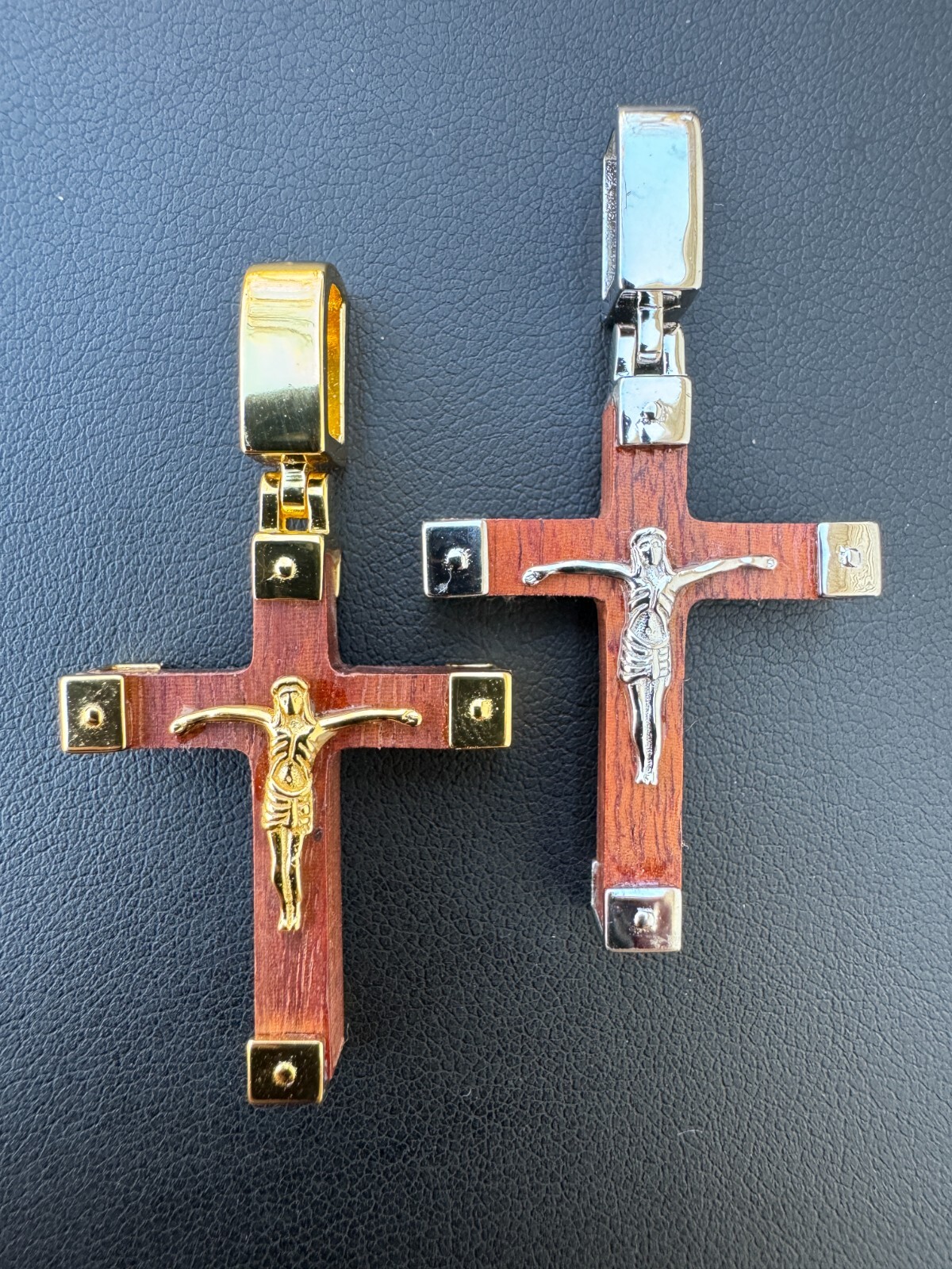 Small Plain Real 925 Silver & Natural Wood Jesus Cross Pendant Necklace 1.25″