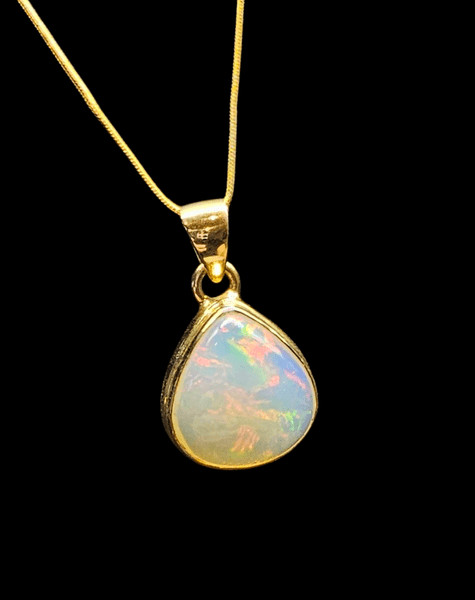 Pear Ethiopian Opal Pendant, Sterling Silver, 18K Gold Plated, October Birthston