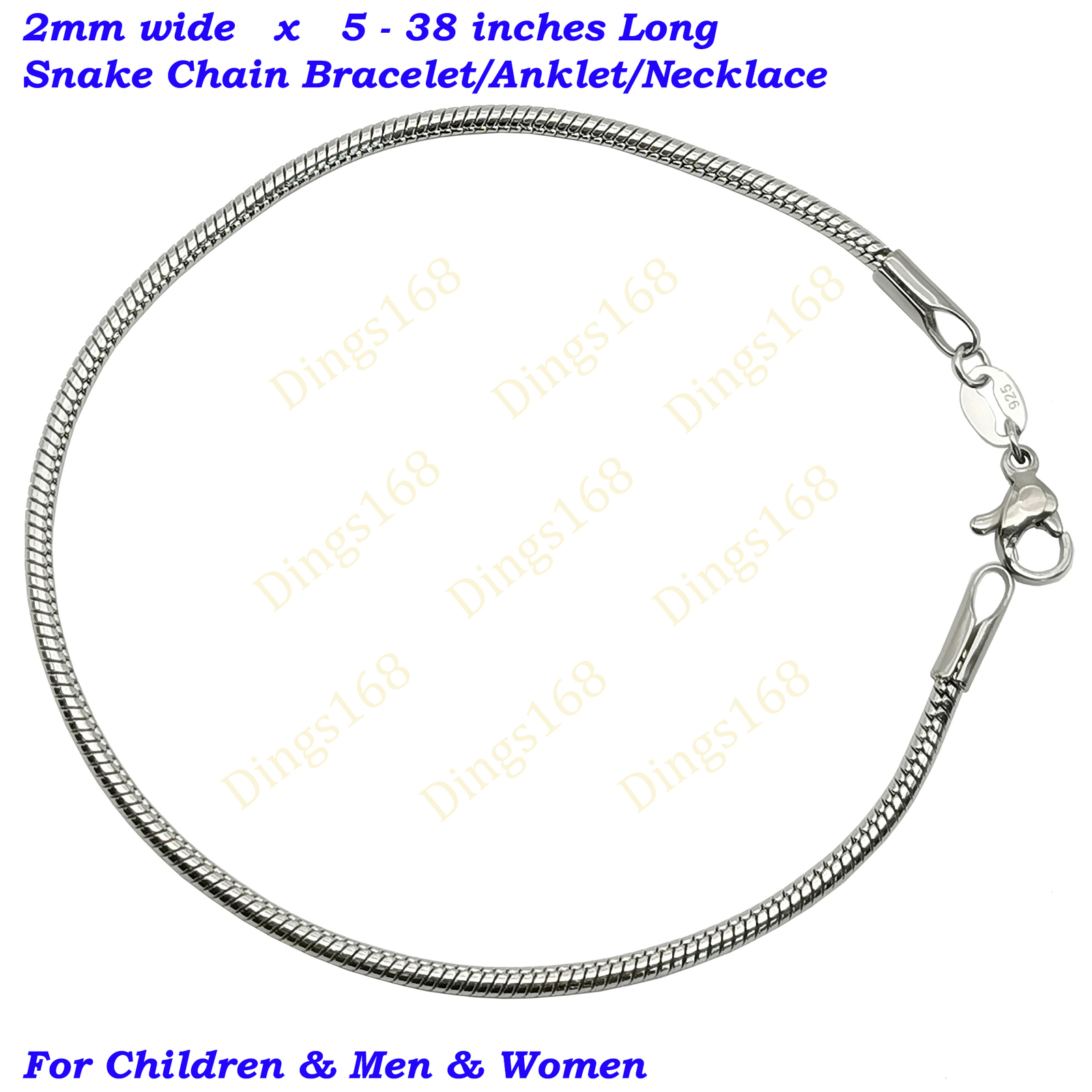 Genuine 925 Sterling Silver Tarnish-Resist Snake Chain Bracelet/ Anklet/Necklace