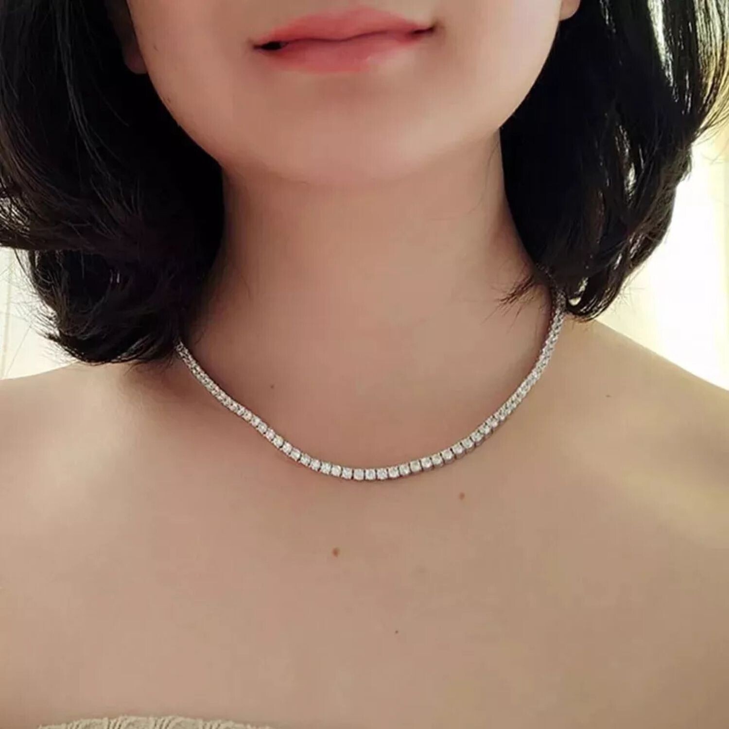 Women’s Tennis Necklace Round GDGL Certify Lab Grown Diamond 18″ 14k White Gold