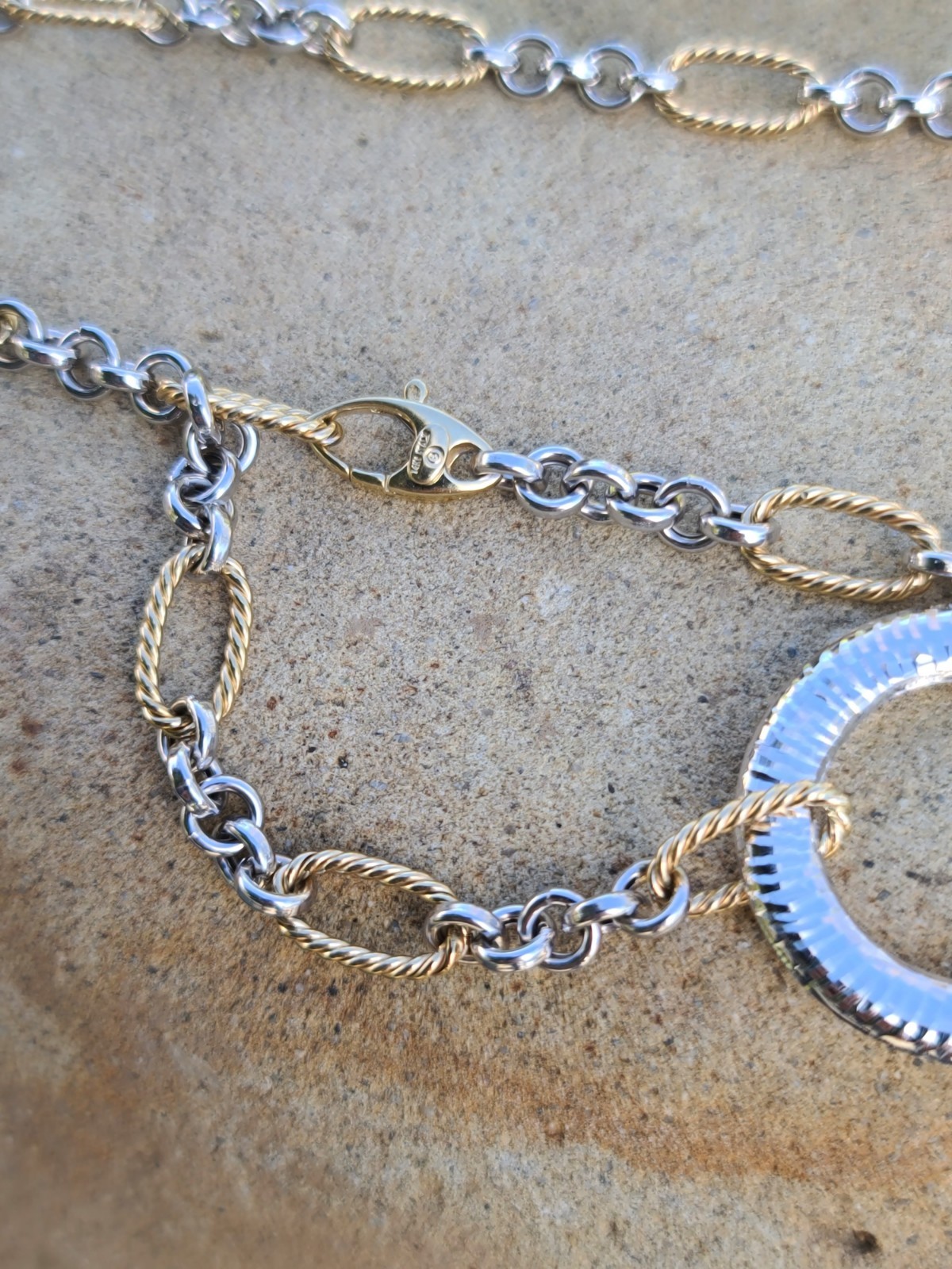 14k Solid Yellow & White Gold Chain Necklace Adjustable Up To 21.5″ ITALY 15.7gr