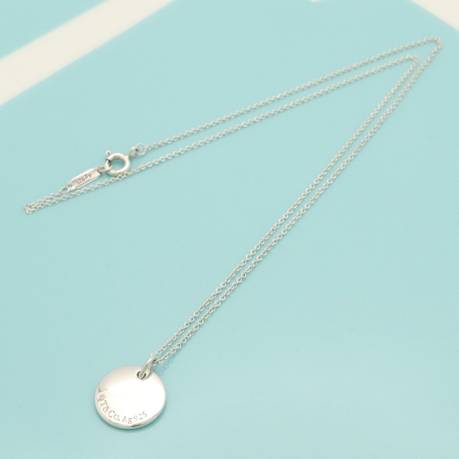 Tiffany & Co. Letter K Notes Alphabet Initial Disc Necklace 16.2″ Silver 925