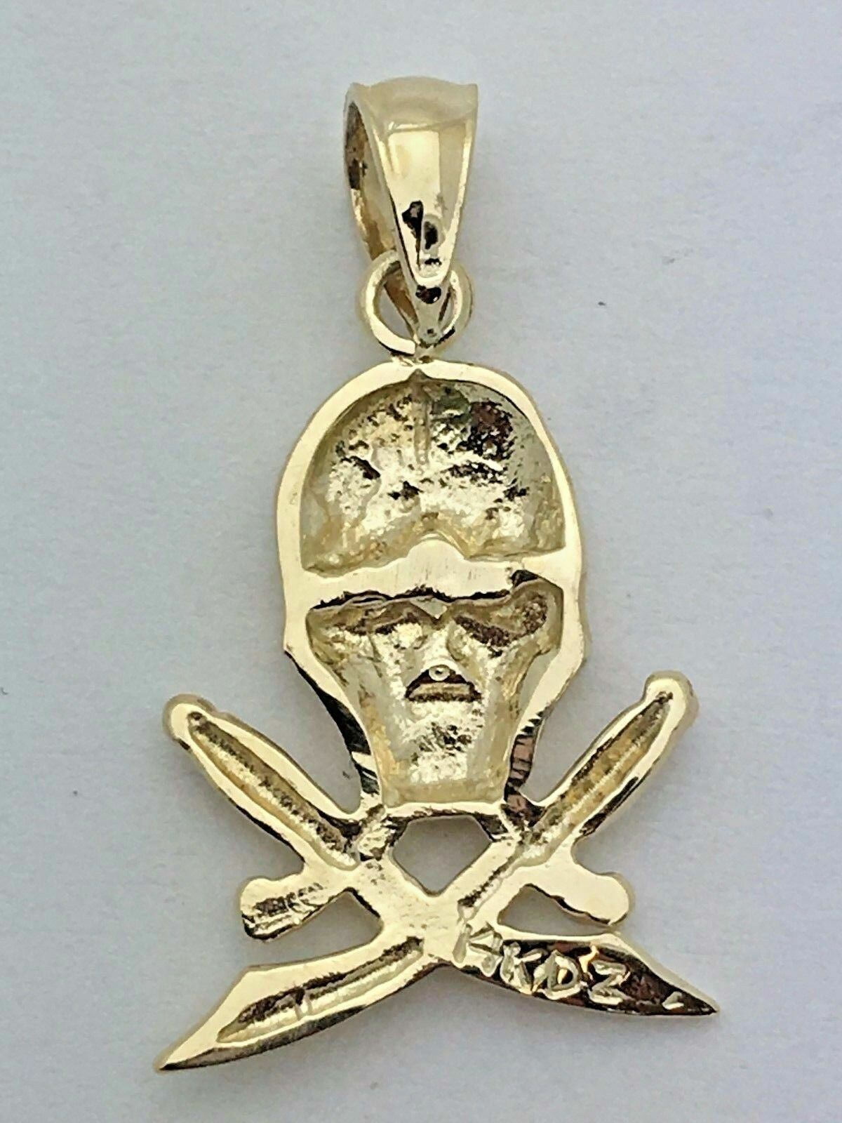 14k Yellow Gold Skeleton Dagger Skull Pirate Charm Pendant 1″ 2 grams