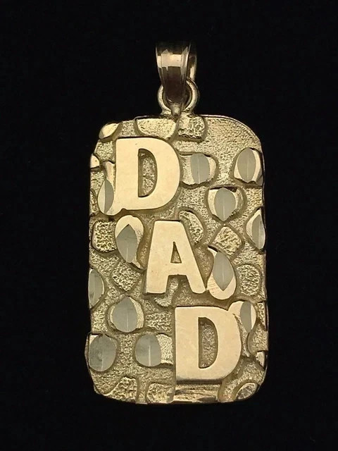 14k Yellow Gold Plated Solid DAD Nugget Pendant Sterling Silver Plated 18″ Chain