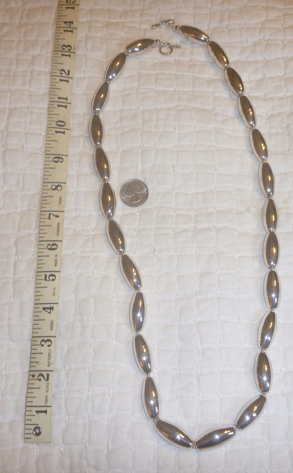 Sterling Silver Necklace 34 inch, Large Bold Statement Piece 1 3/16″× 1/2″ beads