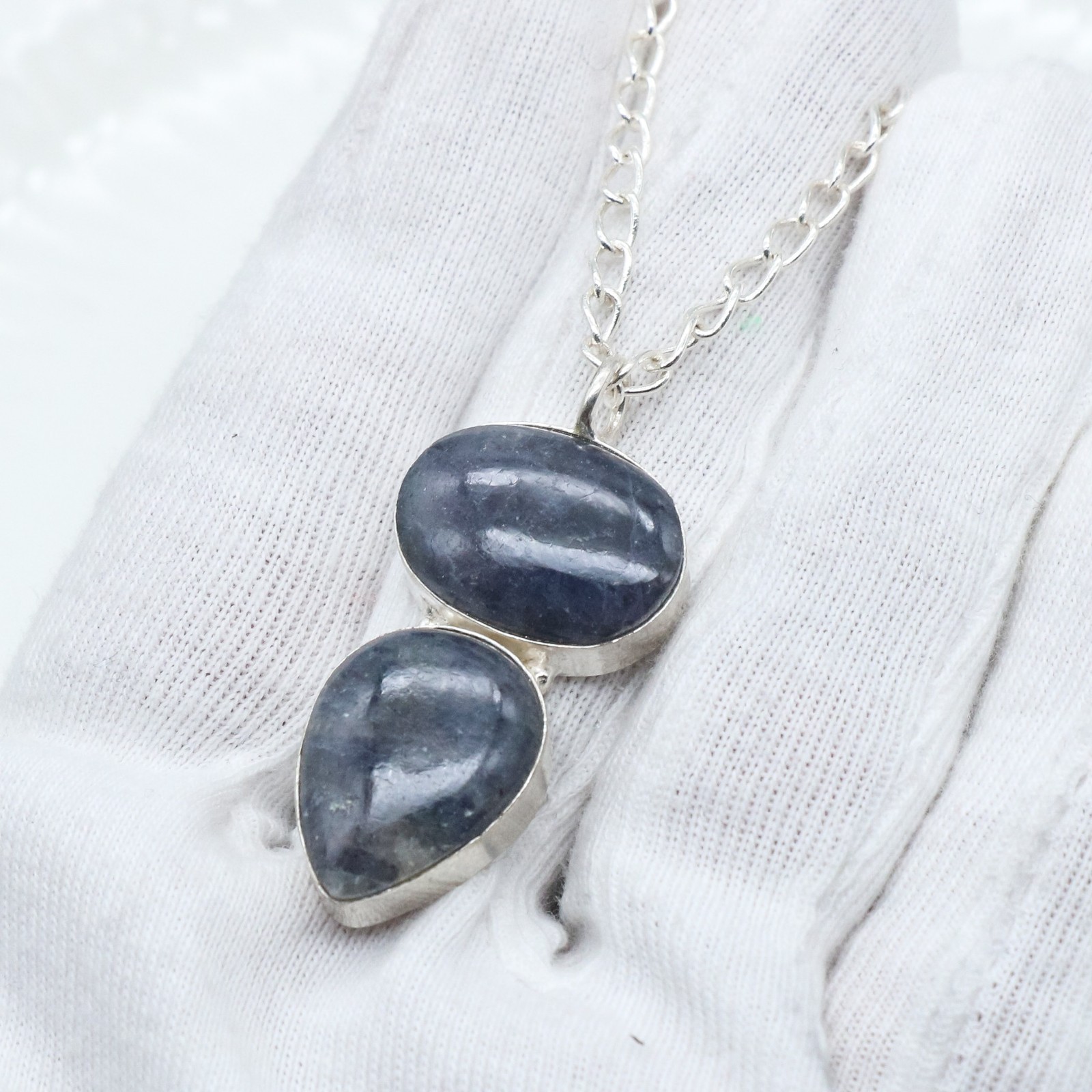 Gray Gemstone Pendant 925 Sterling Silver Handmade Artisan Gift for Her Women