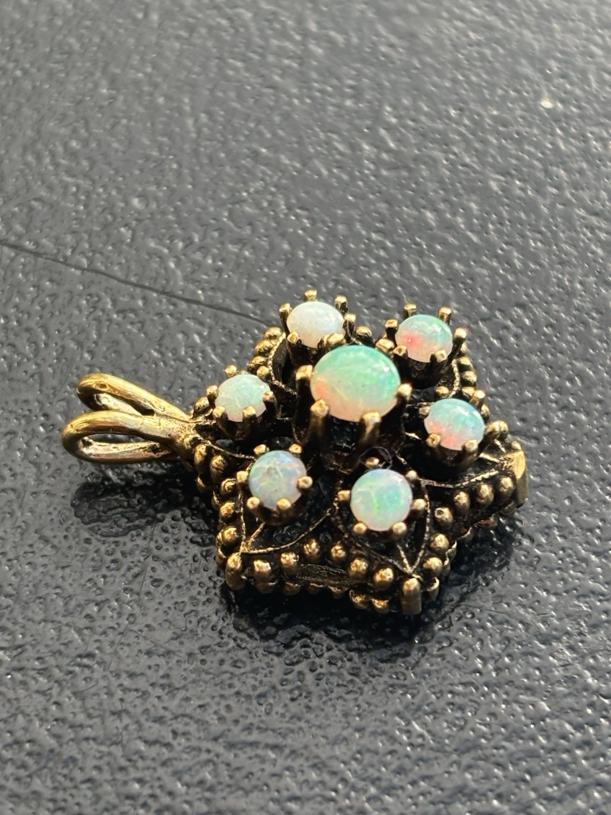 14K Australian Opal Pendant Opal Cluster, Flowers 7 Necklace , Vintage