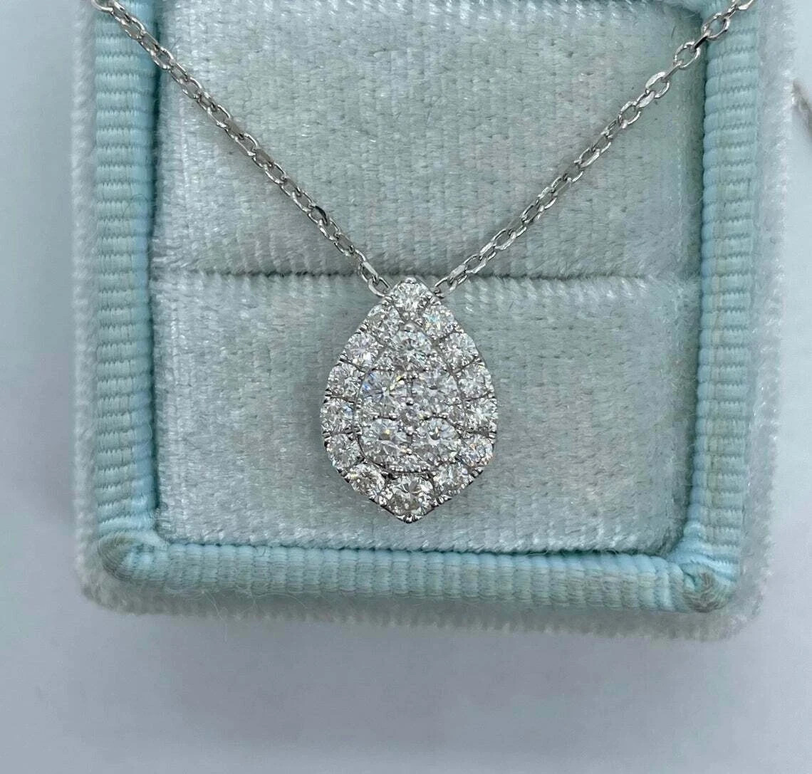 1Ct Round Cut VVS1/D Diamond Teardrop Pendant 18K White Gold Finish Free Chain