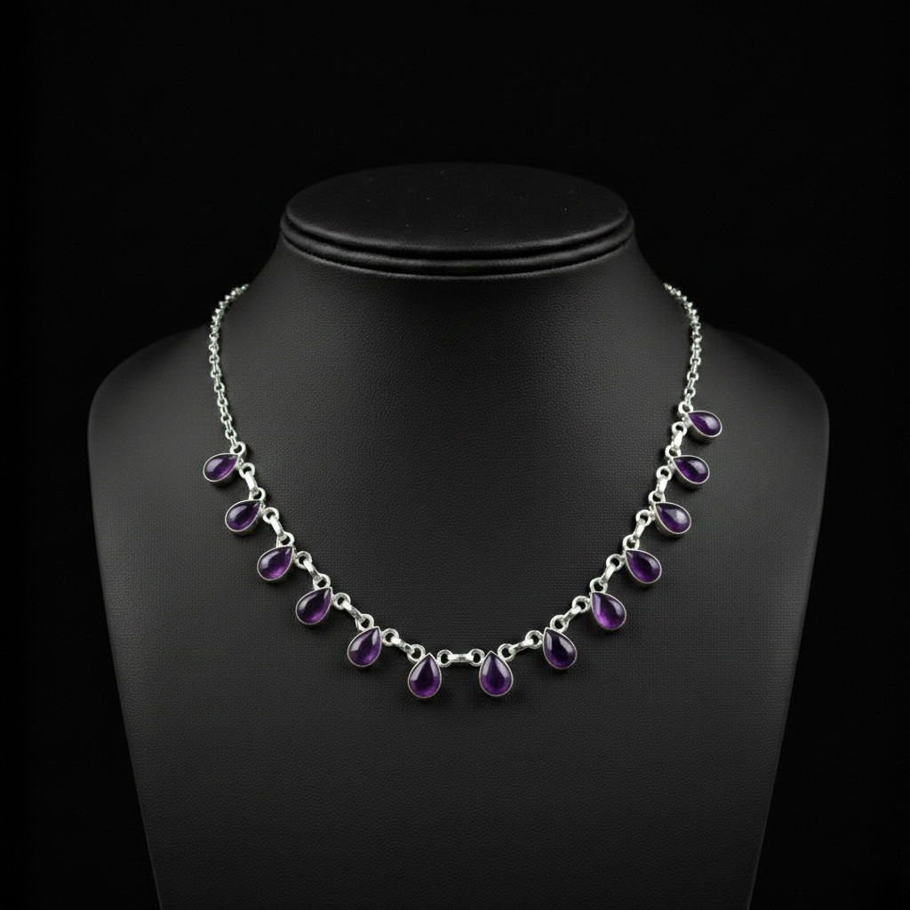 Amethyst Gemstone 925 Sterling Silver Handmade Gift Necklace 18″