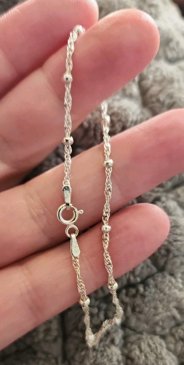 Real Solid Sterling Silver Diamond Cut Rope Chain Bracelet Dainty Womens